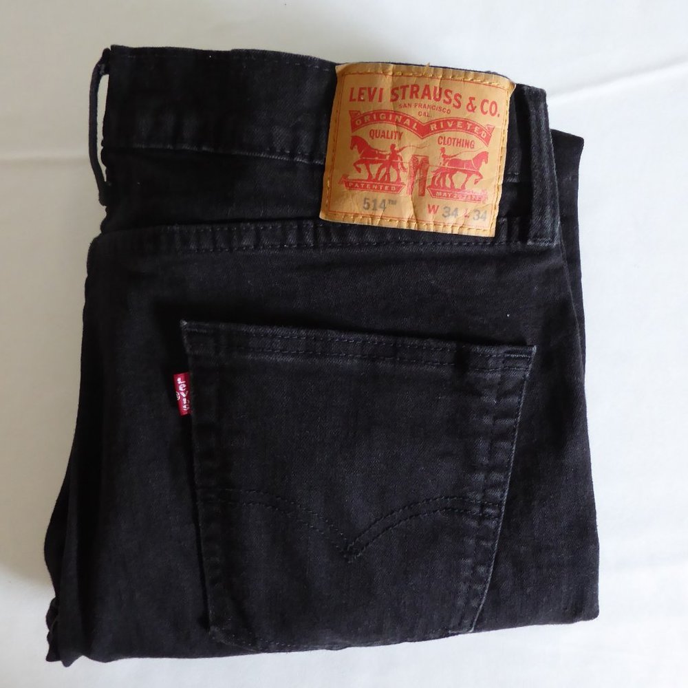 LEVIS 514 FLEX JEANS 34 x 34 REGULAR FIT STRAIGHT LEG BLACK COLORED (GENTLE USE)